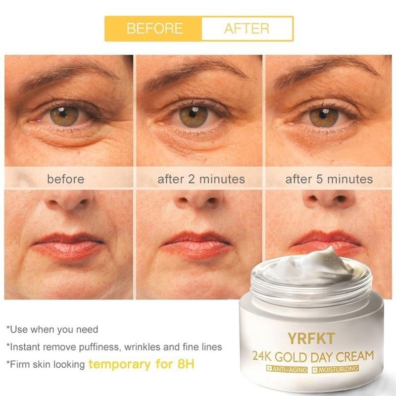 24K Gold Day Cream Powerful Anti Wrinkle Anti-Aging Lift Firming Whitening Brightening Moisturizing Beauty Health Face Skin Care