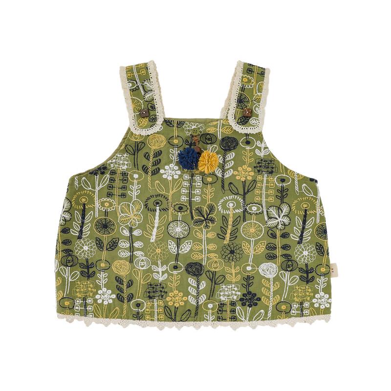 Mädchen-Set Frühling 2026: Lagenlook mit Jacquard-Blumenmuster, bestehend aus Weste und weit geschnittener Hose.