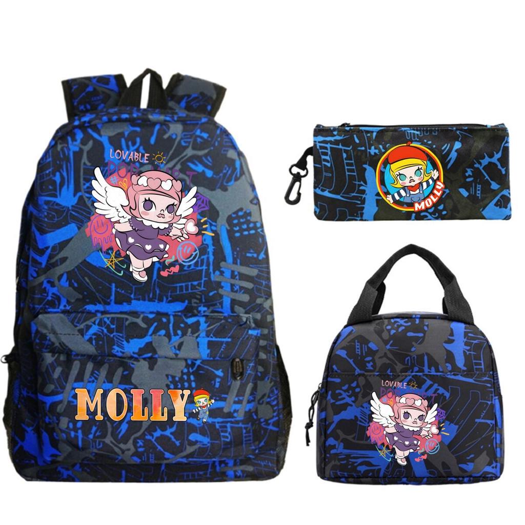 Cute Molly Cartoon Peripheral Casual Backpack Printing Trend Primary and Secondary School Schoolbag Three-piece Set