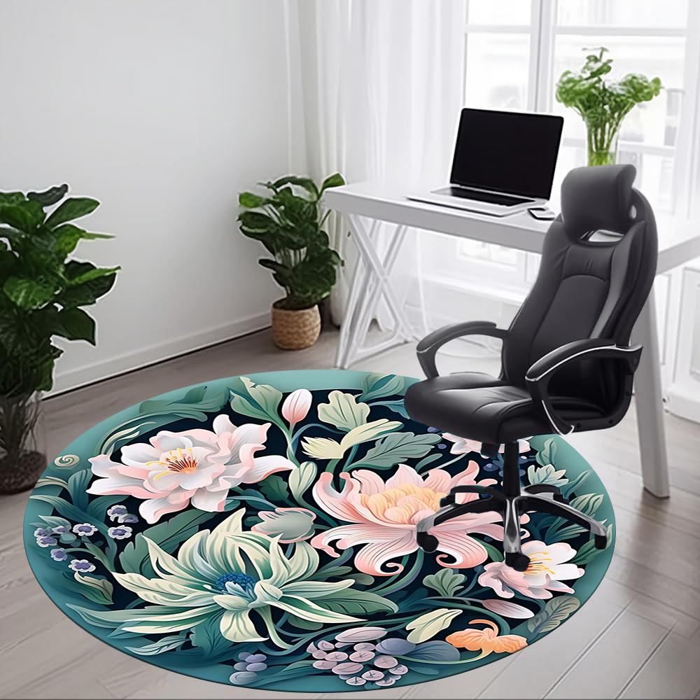 1pc Floral Garden Office Round Area Rug, Indoor Mat Suitable For Office, Under Office Chairs Bedroom Living Room Home Decor, Room Deco