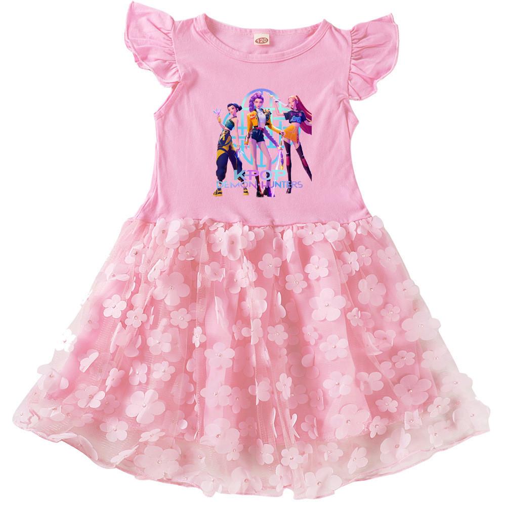 

2127 Kids Girls Rumi Zoey Mira Huntrix Print Flower Applique Dress 100cm розовый