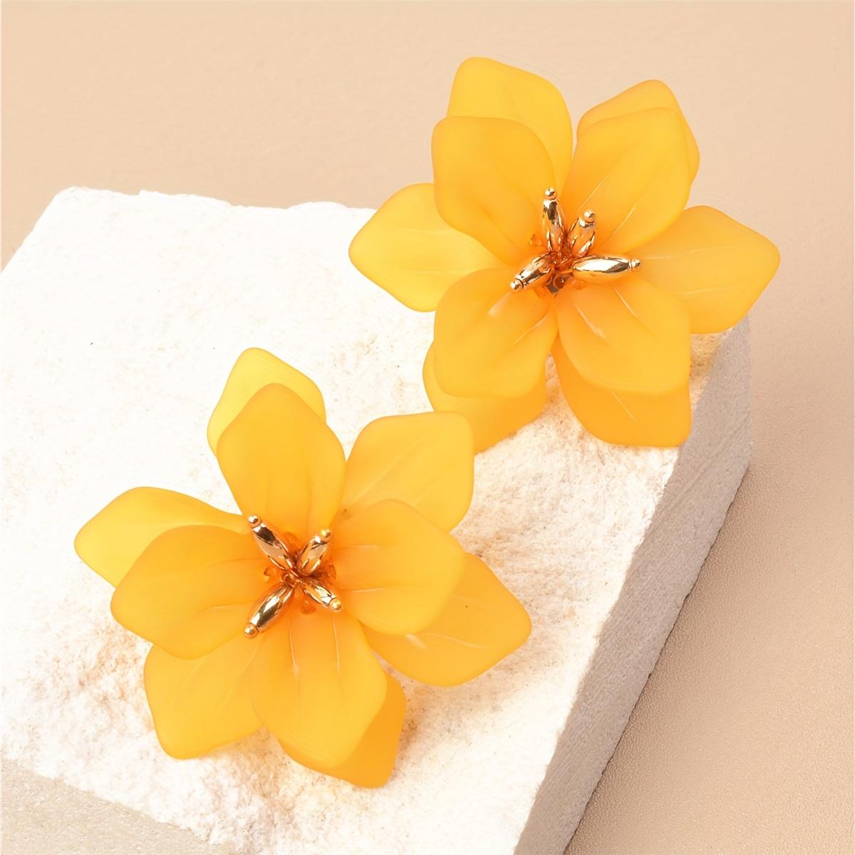 

Милые красочные акриловые серьги-гвоздики с цветами в винтажном богемном стиле, подходящие для женщин, повседневные серьги-гвоздики жёлтый