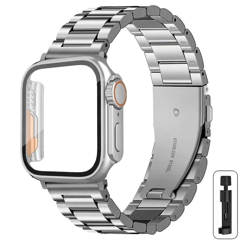 Armband i rostfritt stål + Ultrafodral för Apple Watch-band 10 42 mm 46 mm 44 mm 45 mm 41 mm 40 mm metallarmband för iwatch-serien 9 8 7 6 SE