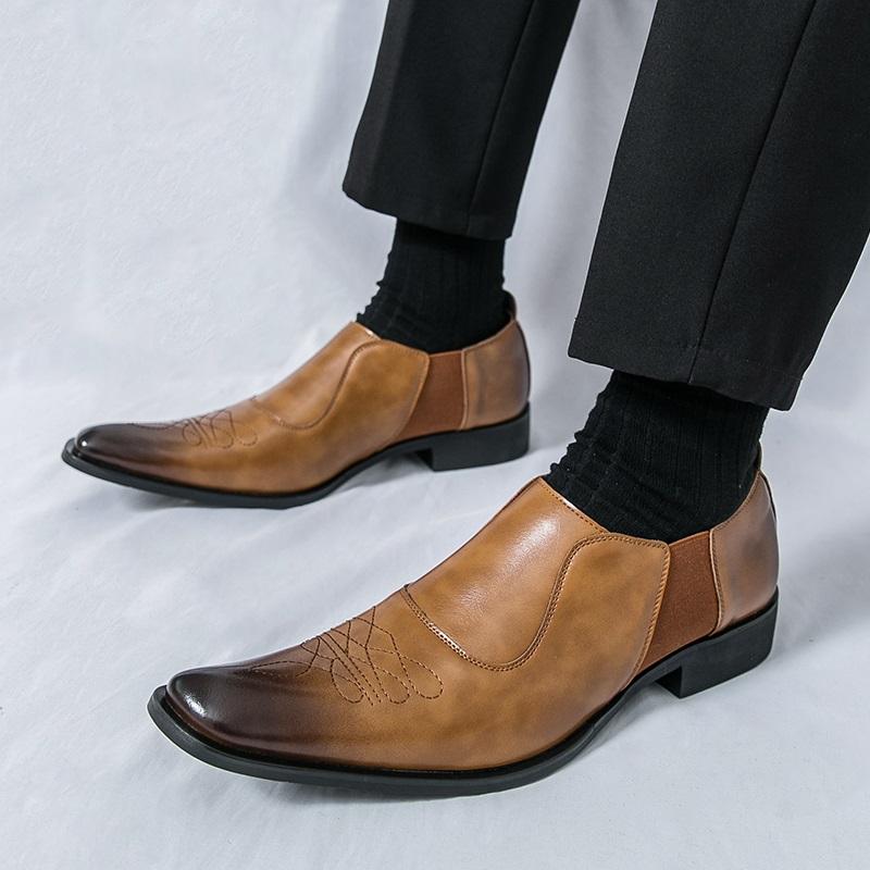 Gentleman Britain Pointed Toe Patchwork Formal Shoes For Men Slip On Loafer Wedding Prom Dress Homecoming Pageant Zapatos Hombre