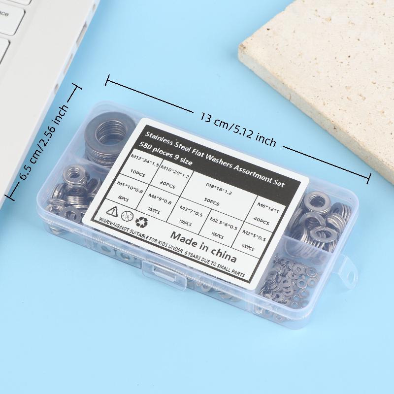 80/105/180/360/580 Pcs Stainless Steel Flat Washers Set Perfect For Home Decor Factory Repair Kitchens