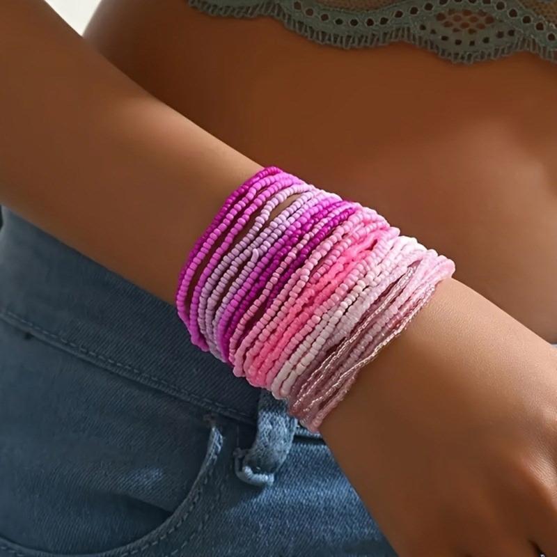 Elegant Glass Bead Bracelet Set 30pcs Colorful Bohemian Beads Anklets Bracelet Statement Bead Bracelet Set