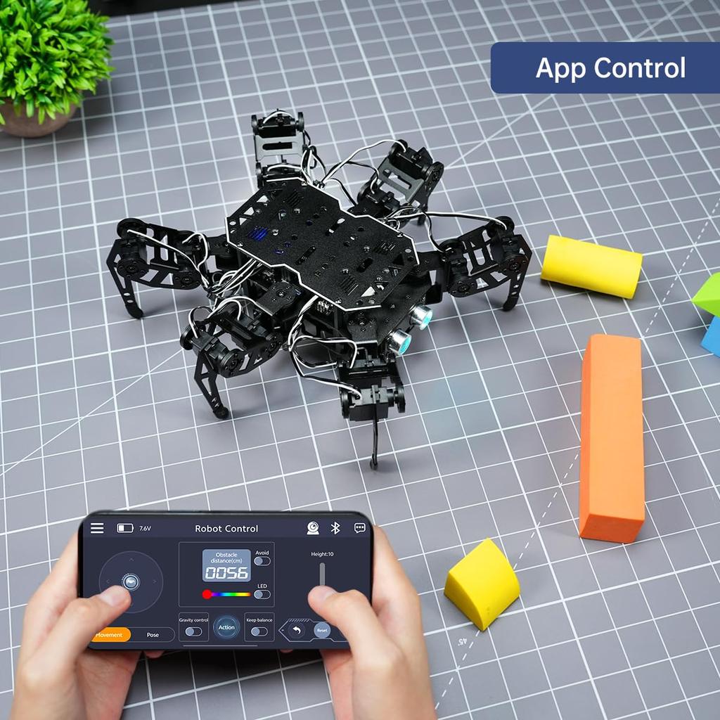 MiniHexa 18DOF Hexapod Roboter für Arduino KI Stimme Farbe Ziel Hindernis STEM Open Source Roboter mit Standard Kit Programmierung, Spinnenartiges Gehen,