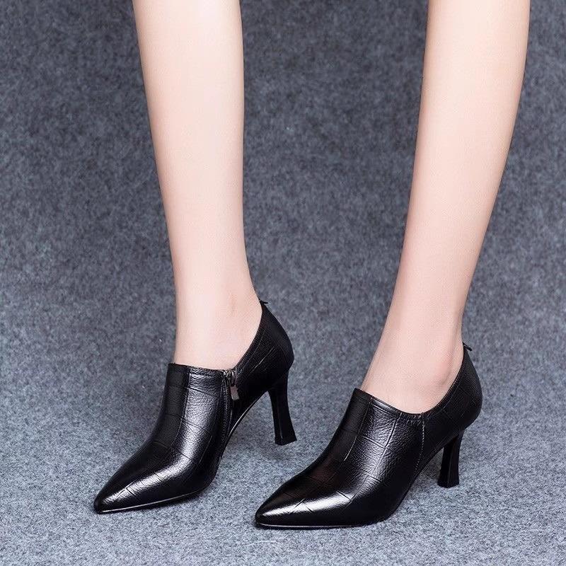 

Slim heel single shoes women s new spring and autumn black work shoes soft leather pointed versatile high heels 40 чёрный