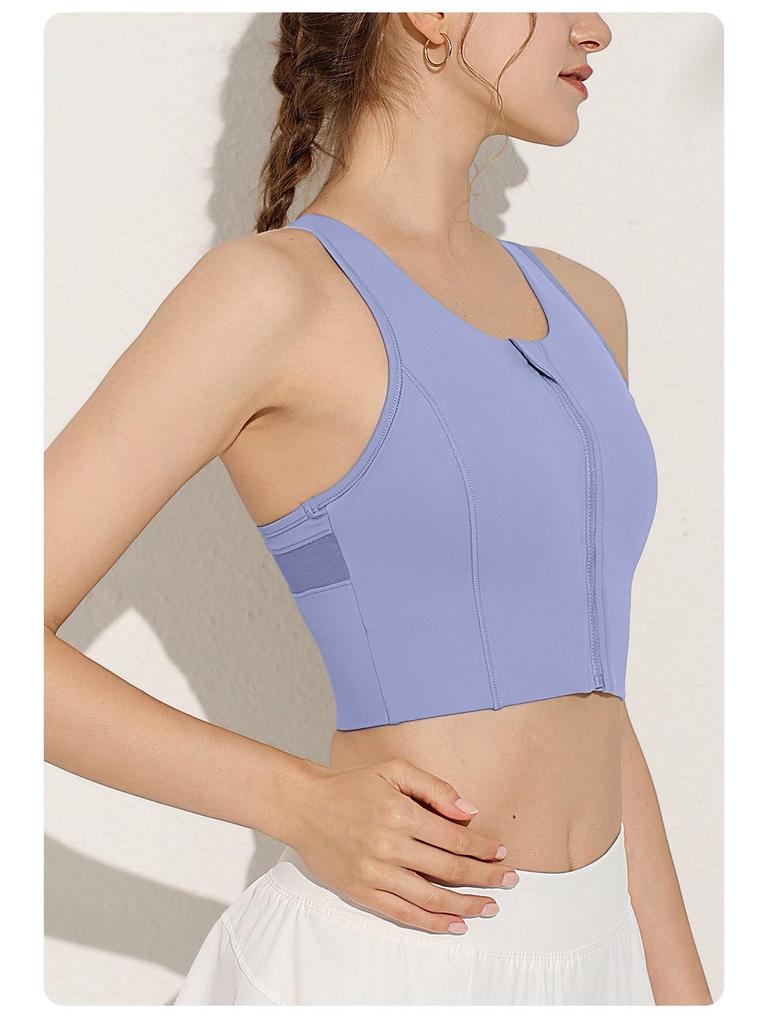 Plus Size Front Zipper Shockproof Sports Bra with Fixed Pads - Breathable, Beautiful Back Yoga Vest for Outdoor Wear