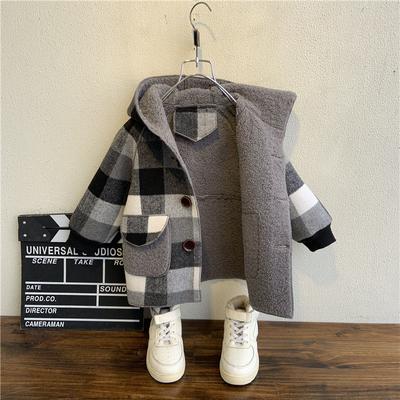 Winter Fleecejacken für Jungen Trenchcoat Kinderkleidung mit Kapuze Warm karierte Oberbekleidung Windjacke Baby Kinder Mäntel
