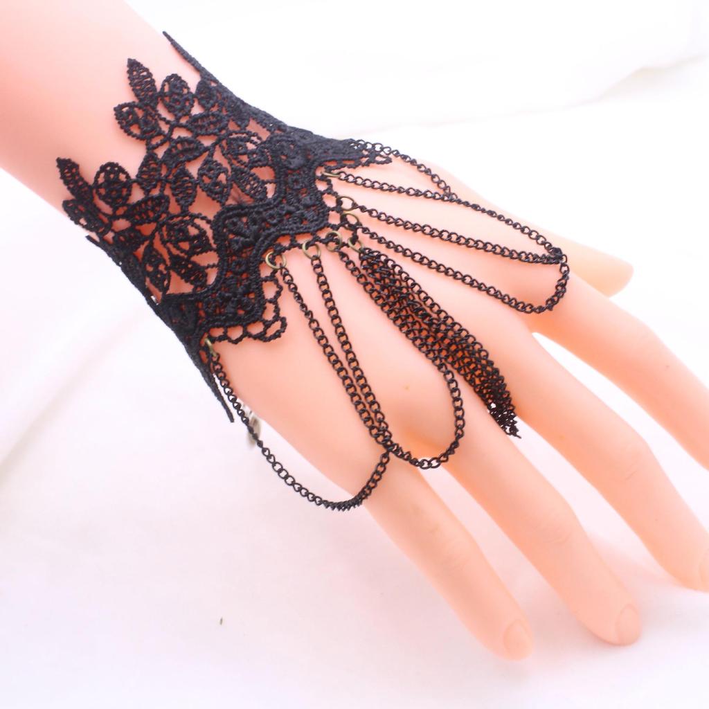 Korean Gothic Black Lace Tassel Chain Bracelet - Retro American & European Style