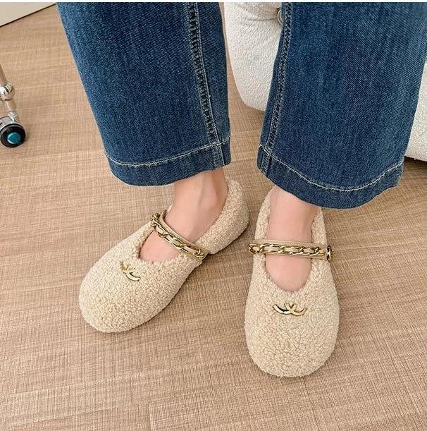 Fashion Luxury Sheep Fur Lined Loafers Women Lambswool Shoes Ladies Winter Slip On Furry Flats Cotton Wool Mocasine Femme Barefoot Boots