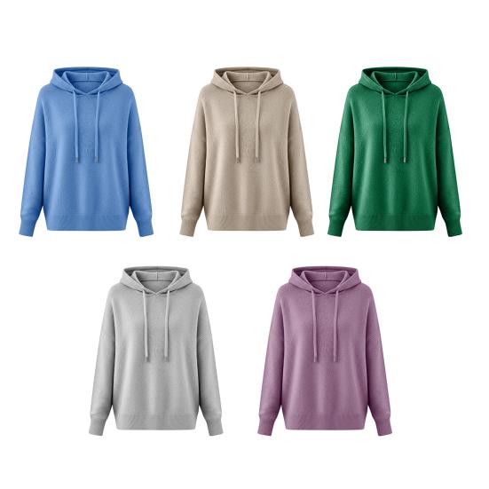 Women Sweater Hooded Adjustable Drawstring Long Sleeve Knitting Tops Loose Fit Solid Color Pullover Tops Knitwear Daily Wear