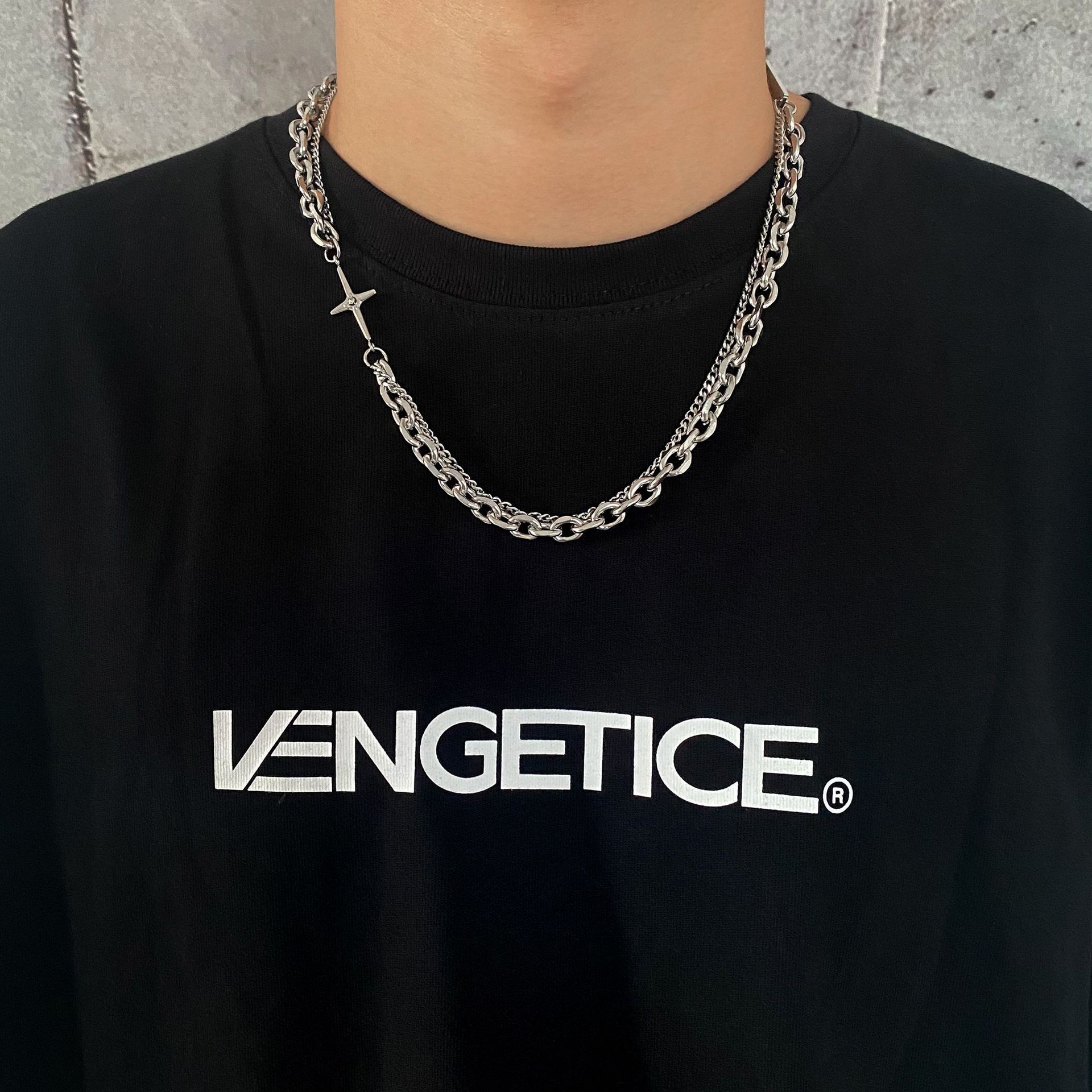 

Дизайнерский крест с двойной цепочкой свитер ожерелье мужское холодное хип-хоп индивидуальность ключичная цепочка ювелирные изделия серебряный