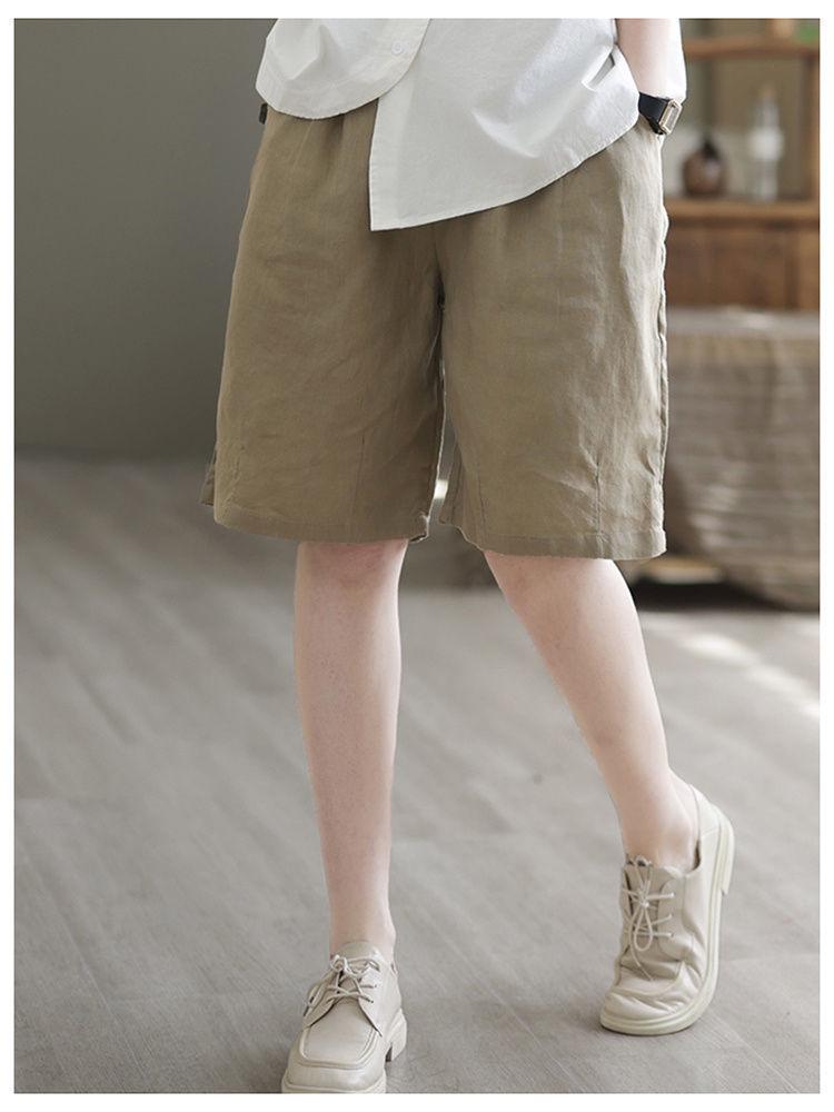 2023 Summer High Waist Retro Literary Wide-Leg Casual Plus Size Five-Point Pants