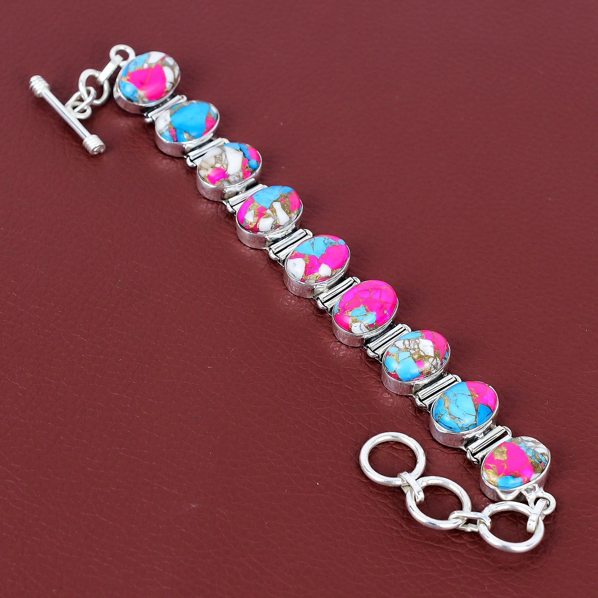 Cotton candy turquoise bracelet 925 sterling silver bracelet adjustable chain bracelet handmade jewelry gemstone bracelet anniversary gifts Adjustable