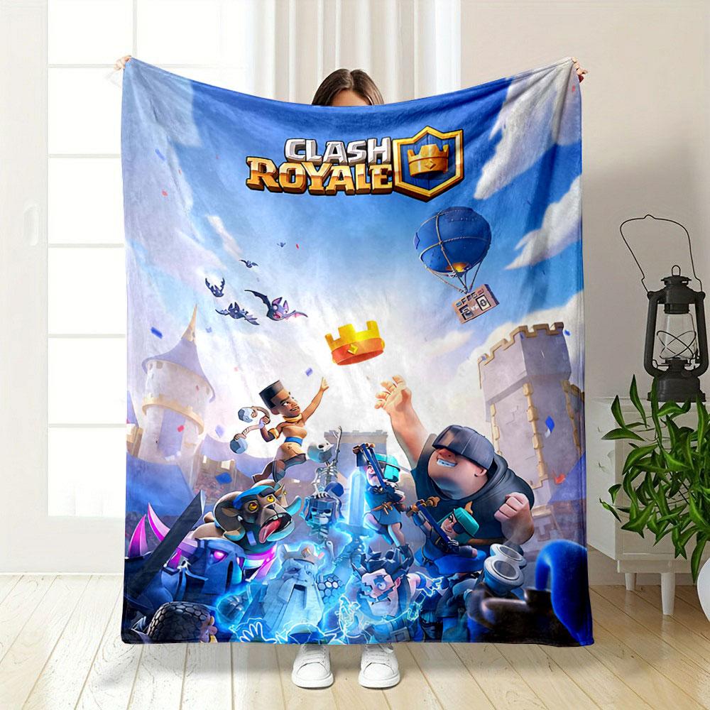 Characters battling with magical effects and a crown in a castle setting. for all seasons blanket lunch break throw gift