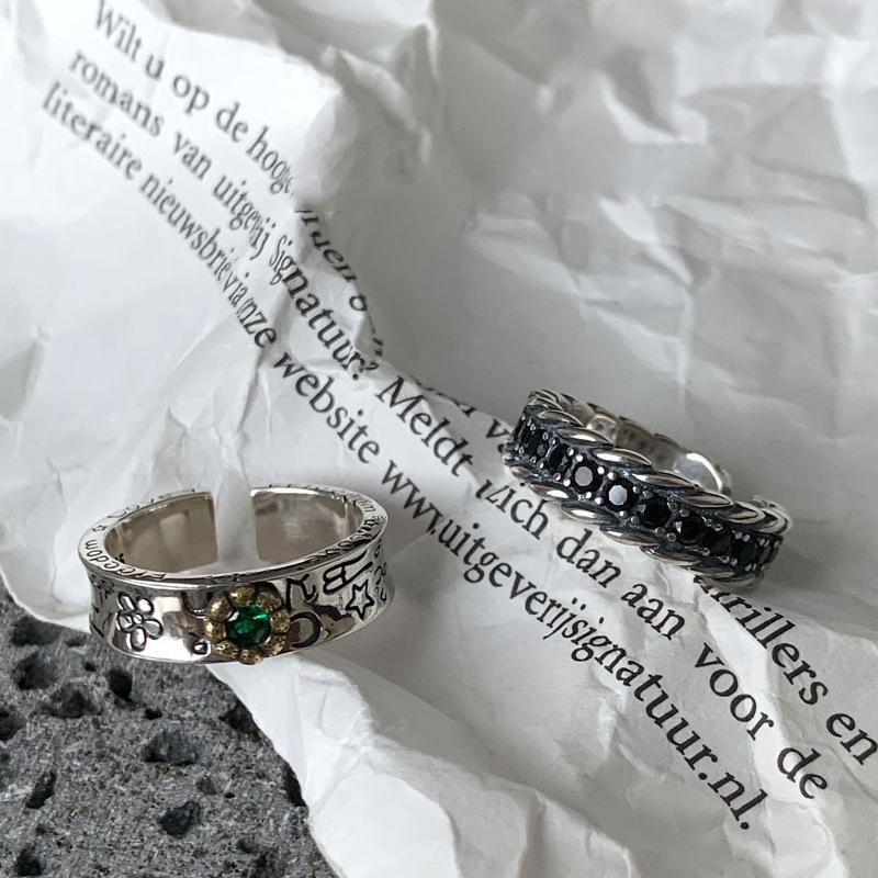 Fashionable Green Retro Zircon Ring For Women With Unique Doodled Design And Adjustable Fit
