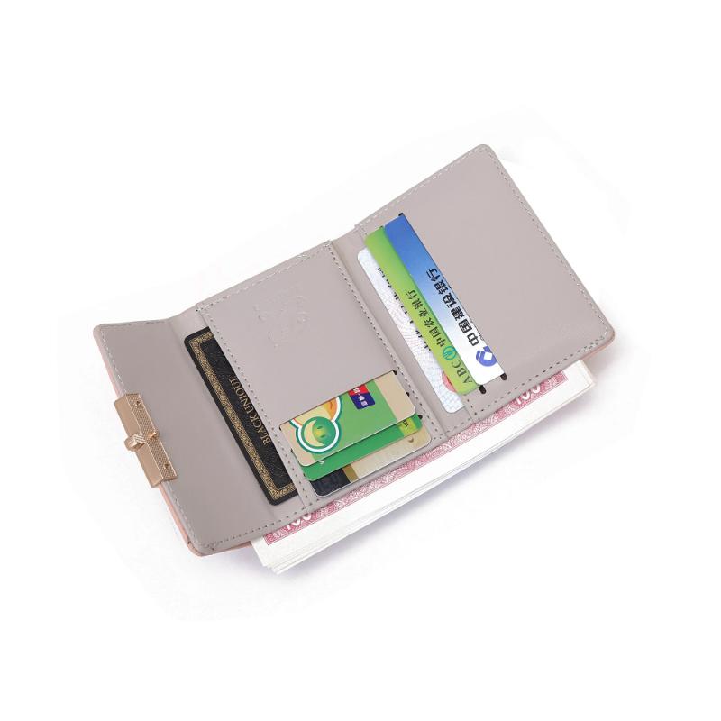 Purse Women's Summer New Korean PU Printed Buckle 3 Fold Bag Simple All-in-one Short Women's Money Clip Multi-card Folding Flap