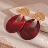 Retro and Trendy Red Color U-shaped Pendant Earrings, Women's Personalized Exaggerated Design Holiday Accessories Gifts