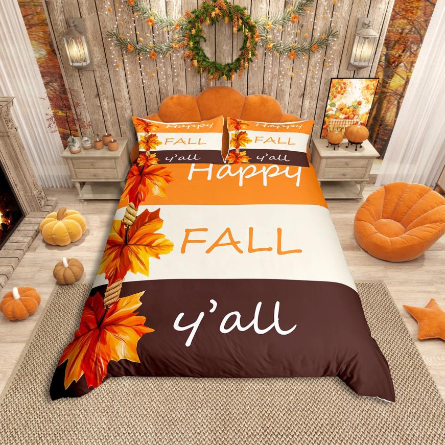 Homewish Happy Fall Duvet Cover SetRustic Pumpkin Maples Bedding SetPet Dogs Bed Set For ChildrenBreathable Home Decor