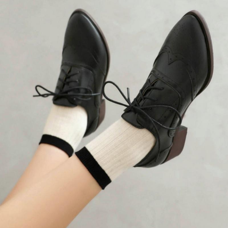 2025 New British Style Point Toe Casual Women Shoes Neutral Lace Up Trend Fashion Heels Shoes Spring And Autumn Women Shoes