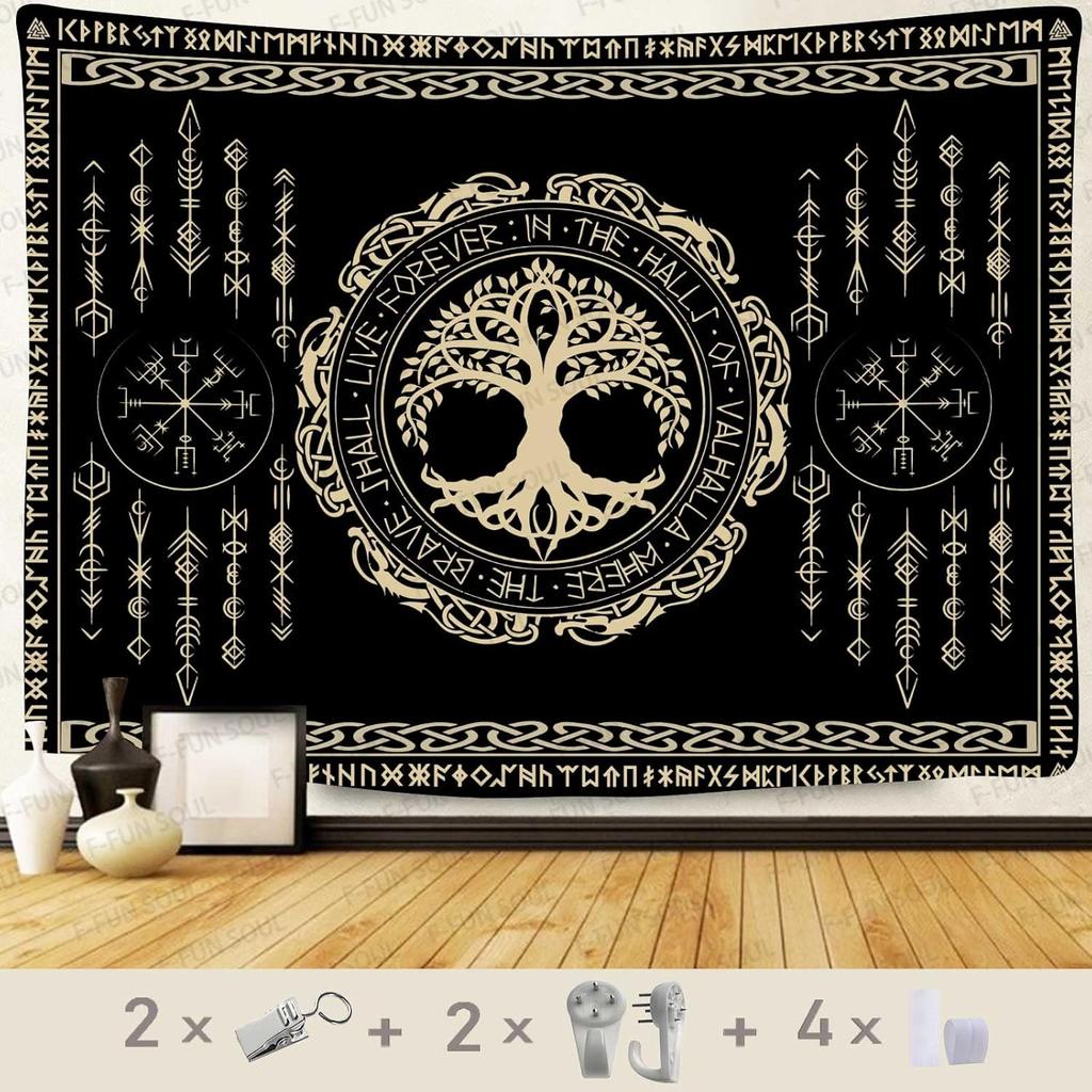 Viking Yggdrasil Tree of Life Celtic Rune Scandinavian Aesthetic Mythology Tapestry Wall Hanging for Bedroom Living Room Decor
