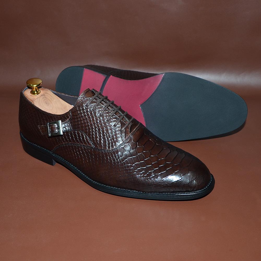 Handmade Cow Leather Men Oxfords Snakes Print Banquet Ceremony Wedding Lace Up Buckle Dress Shoes Male Business Office Footwear
