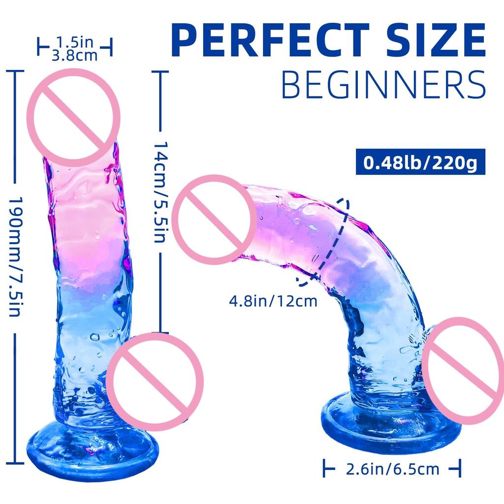Hot Sale Colorful Crystal Jelly Transparent Simulation Penis Female Gradient Dildo Masturbation Stick Adult Products