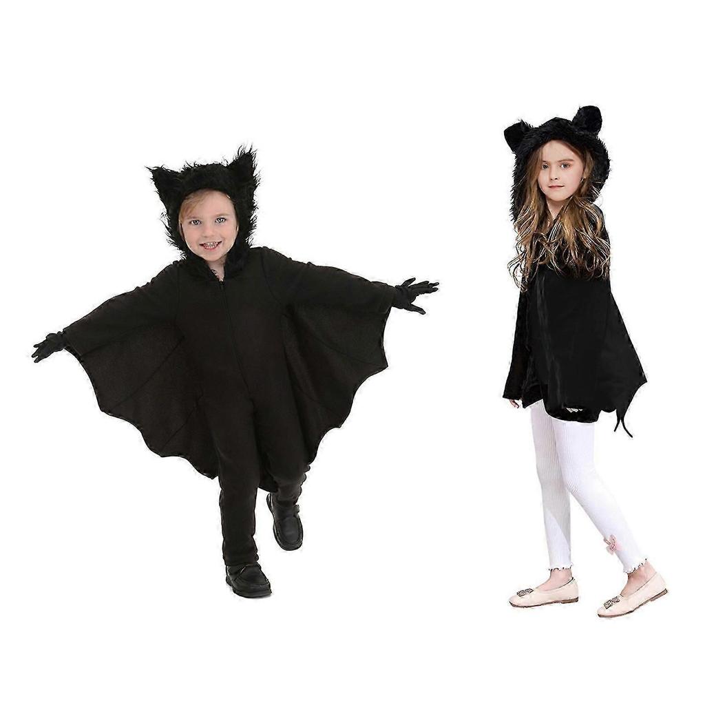 Halloween Cosplay Outfits Kids Bat Cosplay Romper Hooded Jumpsuit with Wings for Boy Girls Black for Vampire Bat Costume Black S-Good