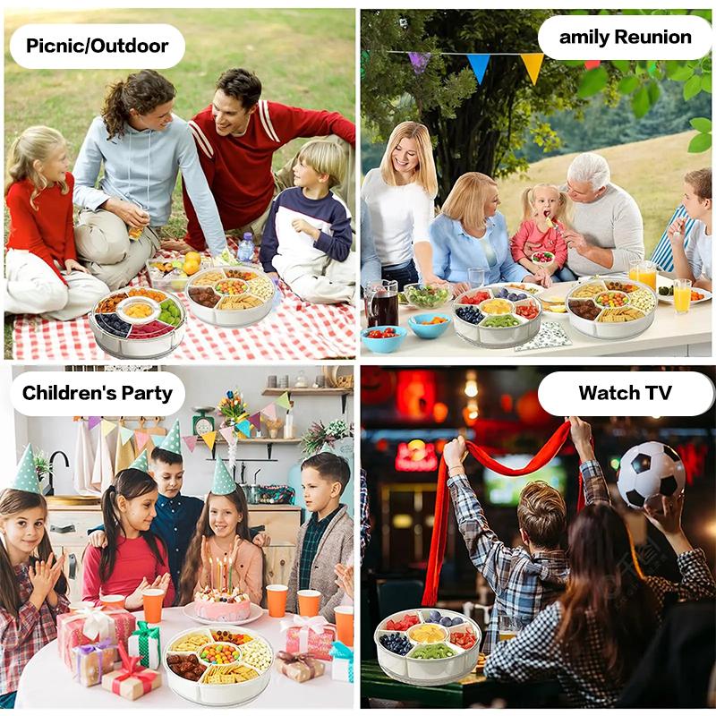 1Pieces With Handle Six Division Rotating Fruit Tray Sealed Moisture-proof Dry Fruit Tray Outdoor Tableware