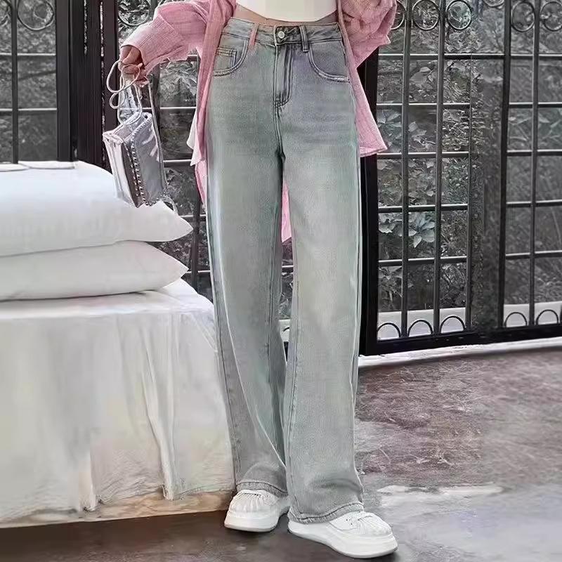 Light-colored straight jeans women's autumn new loose and thin high-waisted design sense niche drape wide-leg floor pants