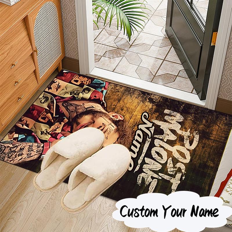 Custom Name Post Malone Artwork Rug for Living Room, Game Rooms, Office, Bedroom, Floor Mat Playful Design, Fan Gifts Christmas Decor