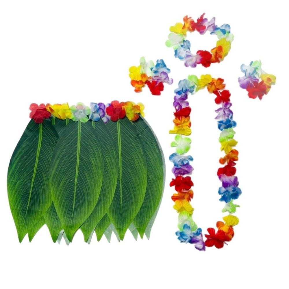 5Pcs Hibiscus Wreaths Hawaiian Luau Outfit Set Unisex Beach Party Wear Luau Party Costume