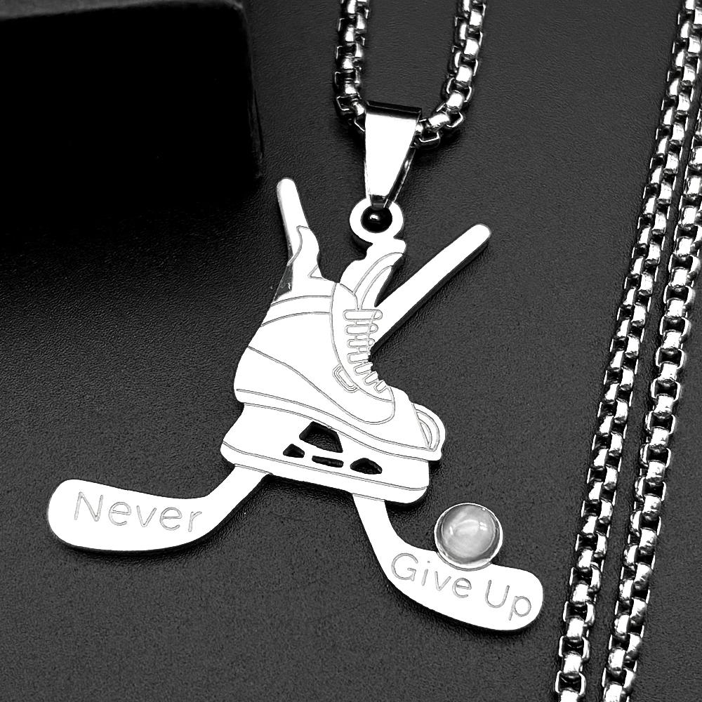 Ice Hockey Chain Women Men Stainless Steel Silver Color Stone Hockey Stick Never Give Up Sports Male Necklace Jewelry Gifts