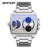 Sanda Herren Multi-Zonen Dual-Display Stahlband Uhr mit EL-Hintergrundbeleuchtung