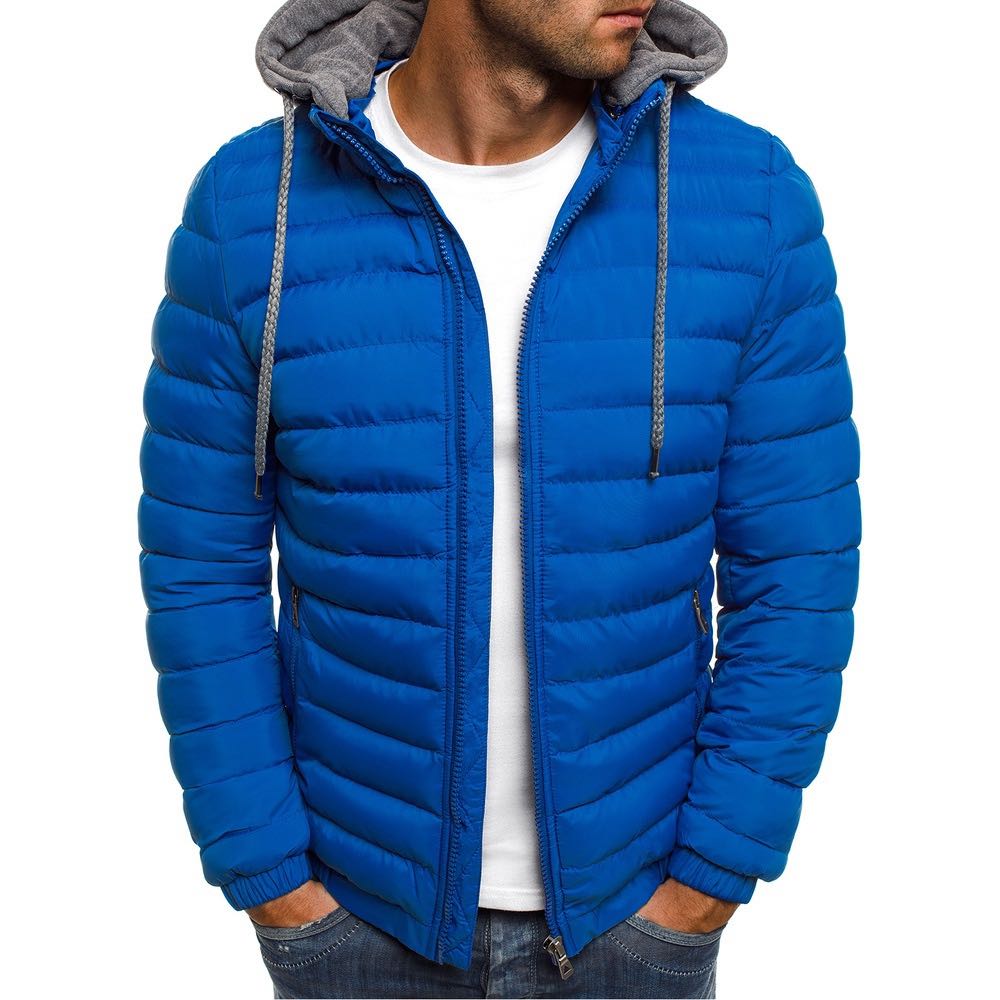 Cross-border Pure Color, Simple and Elegant Men's Hooded Cotton Jacket, Pure Color Cardigan, New Style Cotton Jacket for Autumn