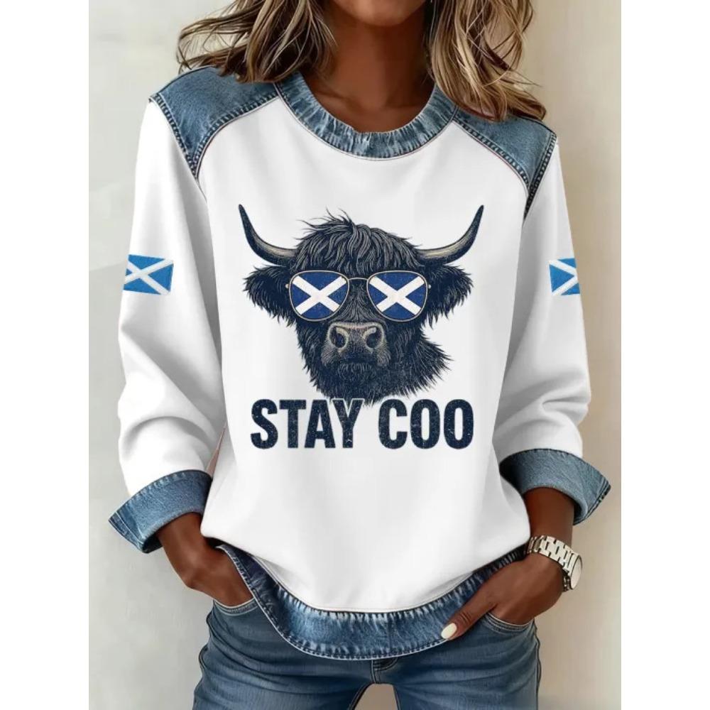 Autumn Fashionable Comfortable Casual Versatile Loose Women's Multi Color Printed Round Neck Long Sleeved T-Shirts
