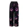 Women Summer Boho Palazzo Pants High Waist Wide Leg Halloween Printing Casual Trousers With Pockets