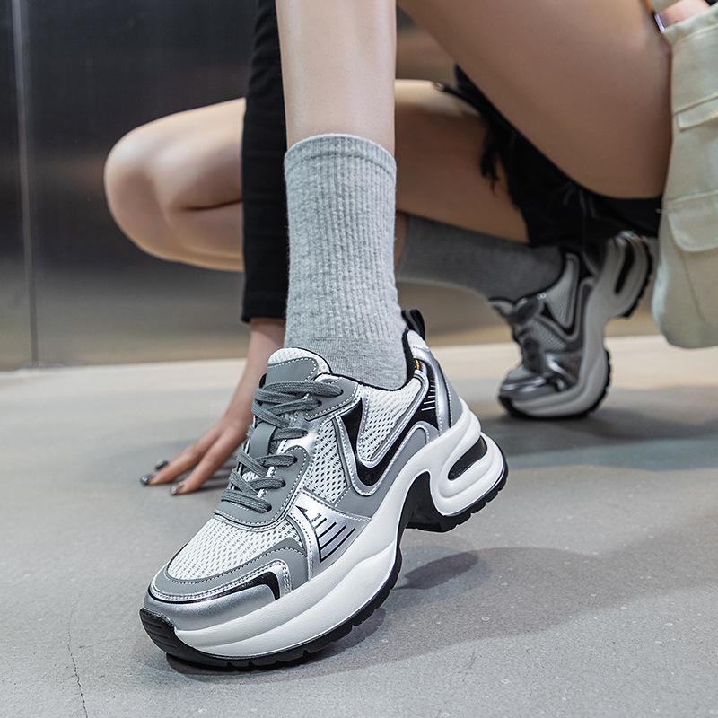 Fashion 35-43 Sneakers 5cm Air Mesh Leather Summer Hollow Women Sandals Platform Wedge Chunky Sneakers Fashion Comfy Vulcanize Shoes