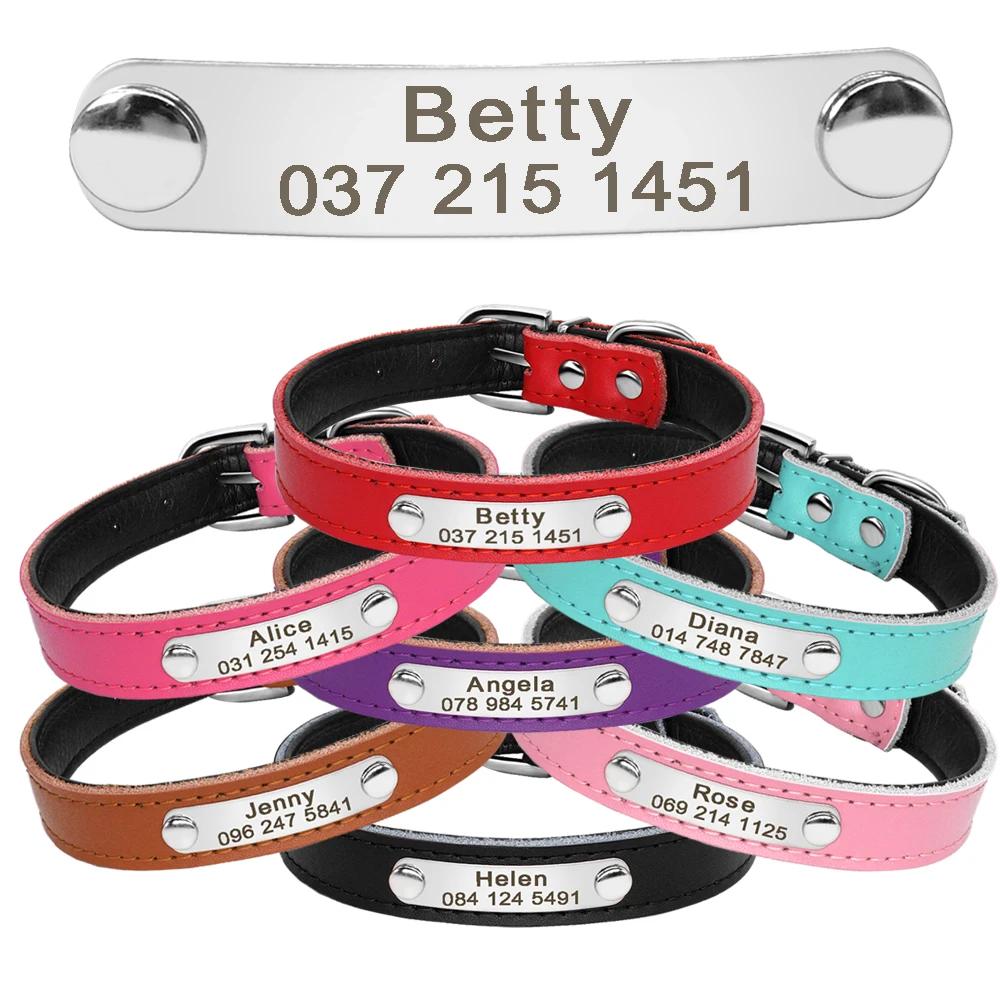 Leder Katzenhalsband Personalisiertes Katzenhalsband für Welpen Kleine Hunde Haustier Kätzchen Namensschild Halsband Kostenlose Gravur Verstellbar Haustierhalsbänder