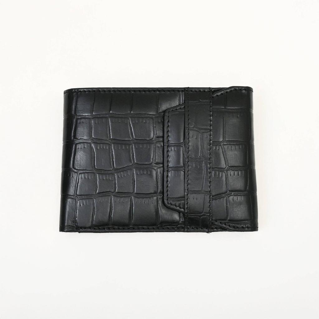 Men's Leather Wallet 3S Scrblk -Premium Black Croc Look Napa Leather Wallet with Coin Pocket & 6 Card Slots - Elegant Slim Bifold Wallet