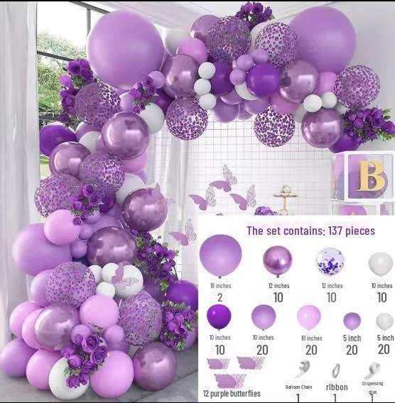 

Стильное украшение на день рождения из фиолетовых воздушных шаров