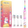 Kids' Electric Toothbrush, for Boys and Girls Ages 2-12, with Rainbow Light, 2-Minute Timer, and 4 Brush Heads (Pink Unicorn)