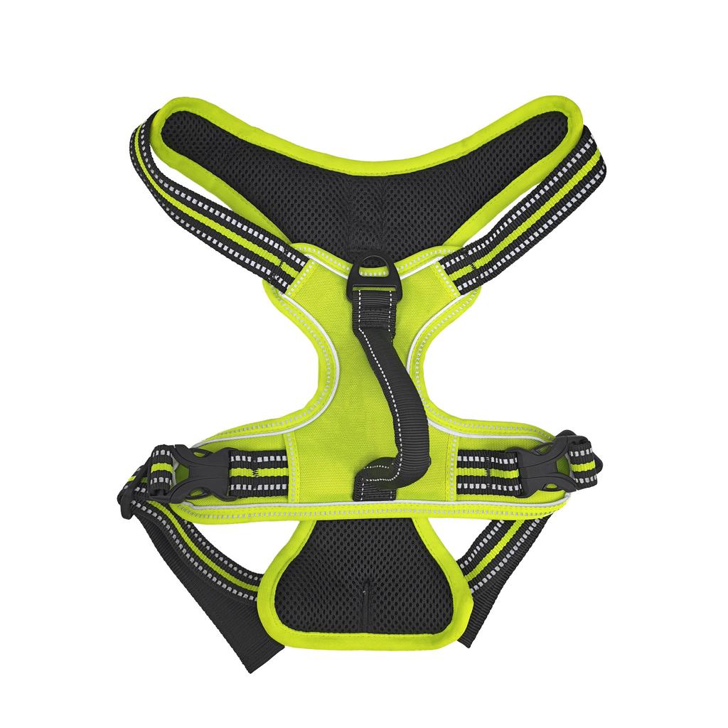 Custom Adjustable Solid Green Reflective Nylon Webbing Soft Mesh Padded Oxford Fabric No Pull Dog Harness with Control Handle