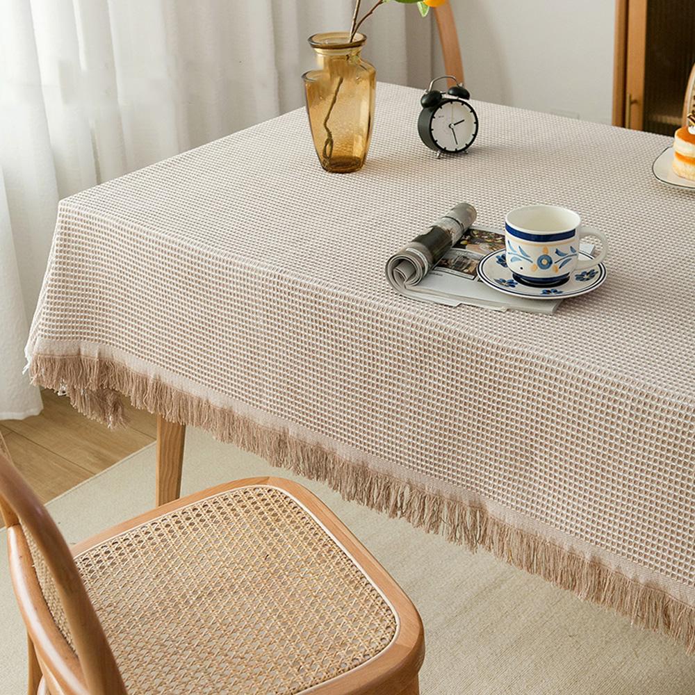 1 Stück Ins Style, Französisch, Baumwolle Leinen, Japanische einfarbige Spitzentischdecke, Kaffeetischdecke, Hochwertige lange Tischdecke, Esstischdecke