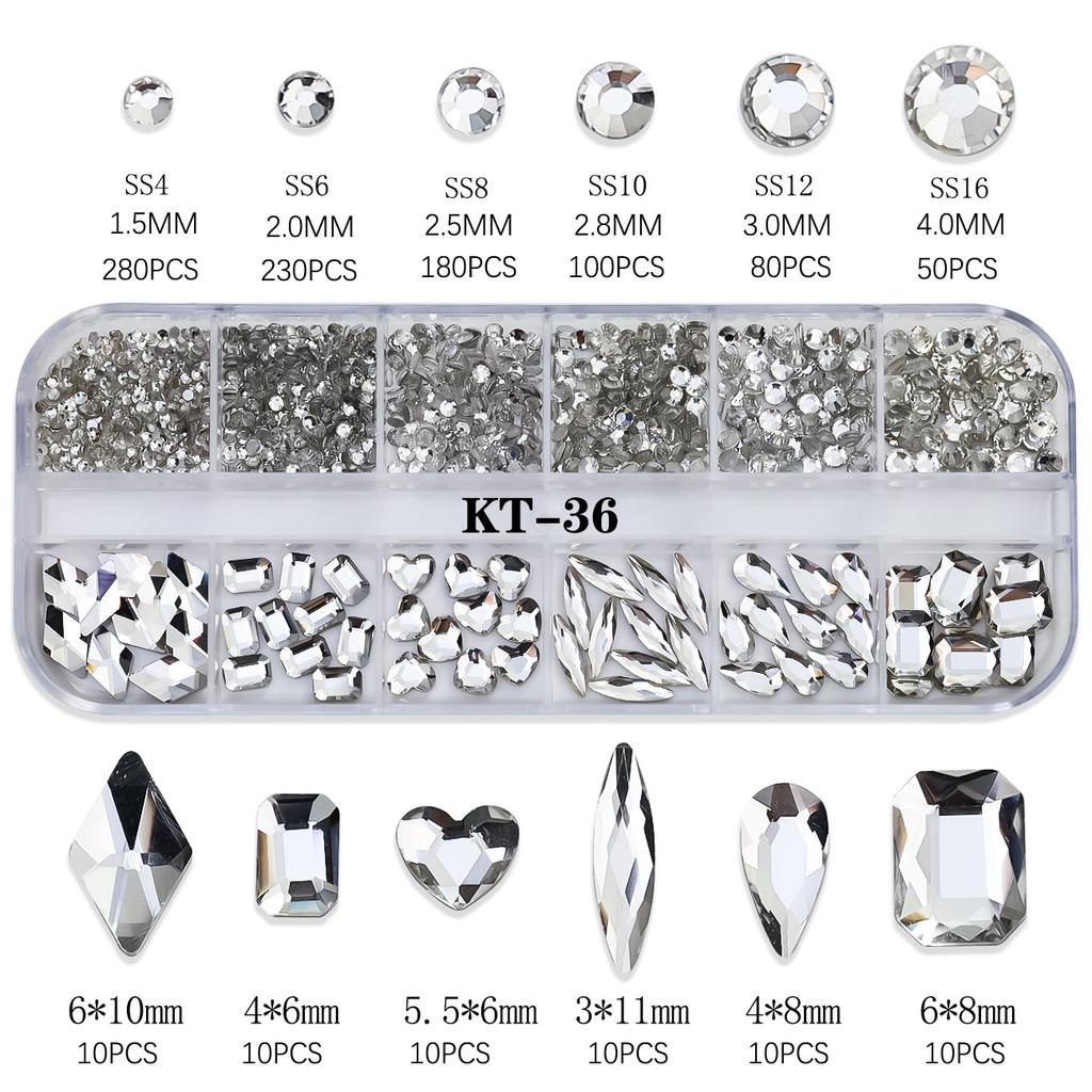 12Grids Flatback Glass Nail Art Rhinestone Multi-shape Crystal Nail Art Gemstones Nail Accessory