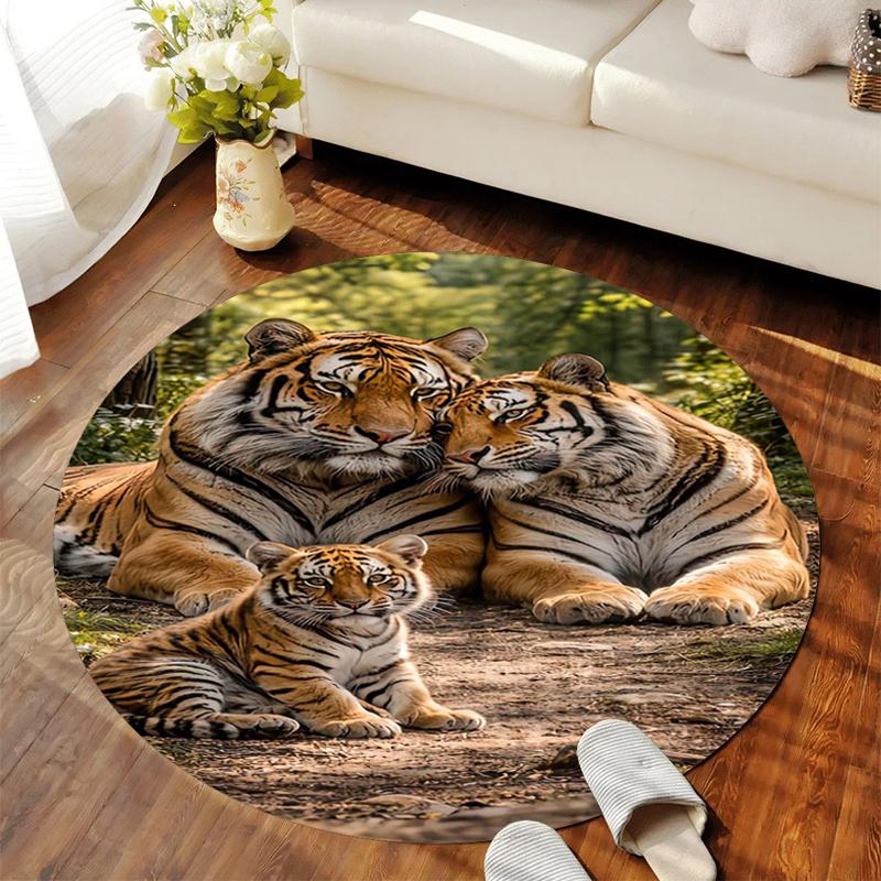 

1Pc Tiger theme Circular Print Rug - home decoration Carpet For Living Room Bedroom Flooring Computer Chair Area Rug 80x80cm( 31x31in)