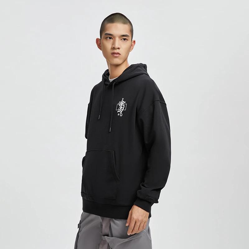 Li Ning X Disney Collaboration Series Printed Loose Pullover Hoodie Men hoodies Black AWDR445-1