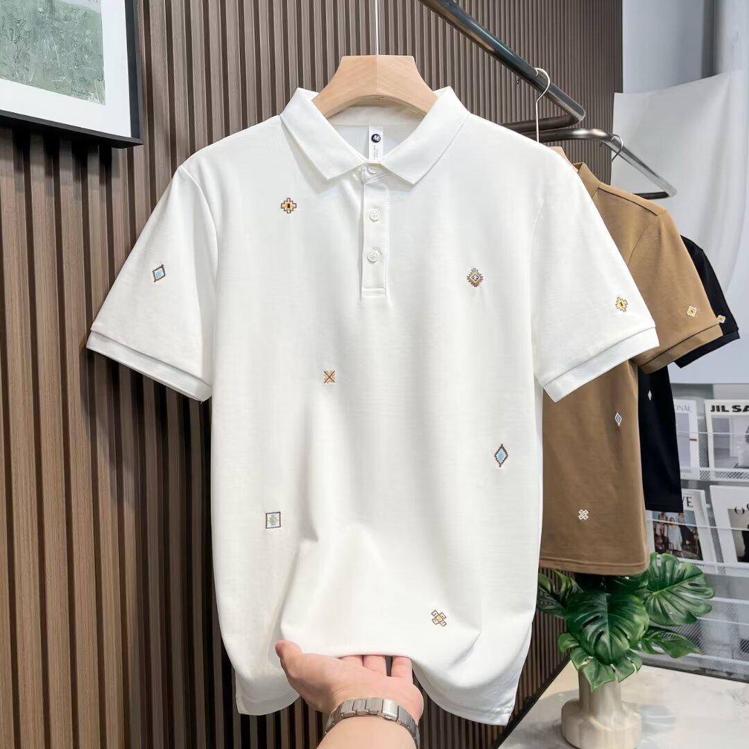 

Men s Trendy Slim-Fit Lapel Polo Shirt - Short-Sleeve Korean Style Summer 2023 Edition M белый